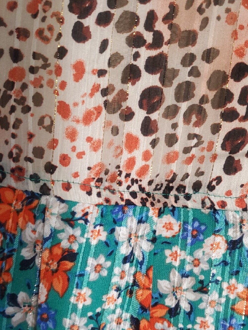 Umgee Teal Button-Front Short Sleeve Blouse with Metalic.Printed Trim. - Picture 6 of 6
